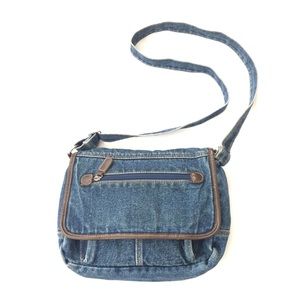 Vintage 80’s Denim Crossbody Purse Velcro & Zipper